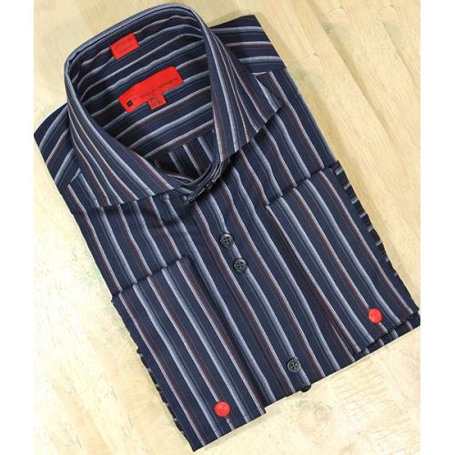 Steven Land  Navy Blue / Wine Grey Stripes 100% Cotton Dress Shirt